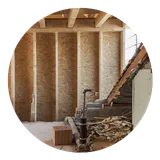 A house stripped back to the studs inside
